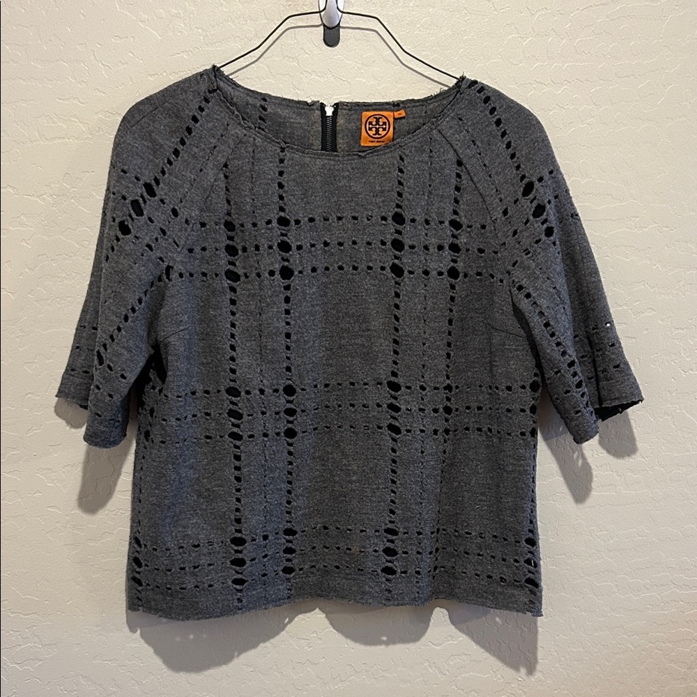 Tory Burch Gray Eyelet Blouse